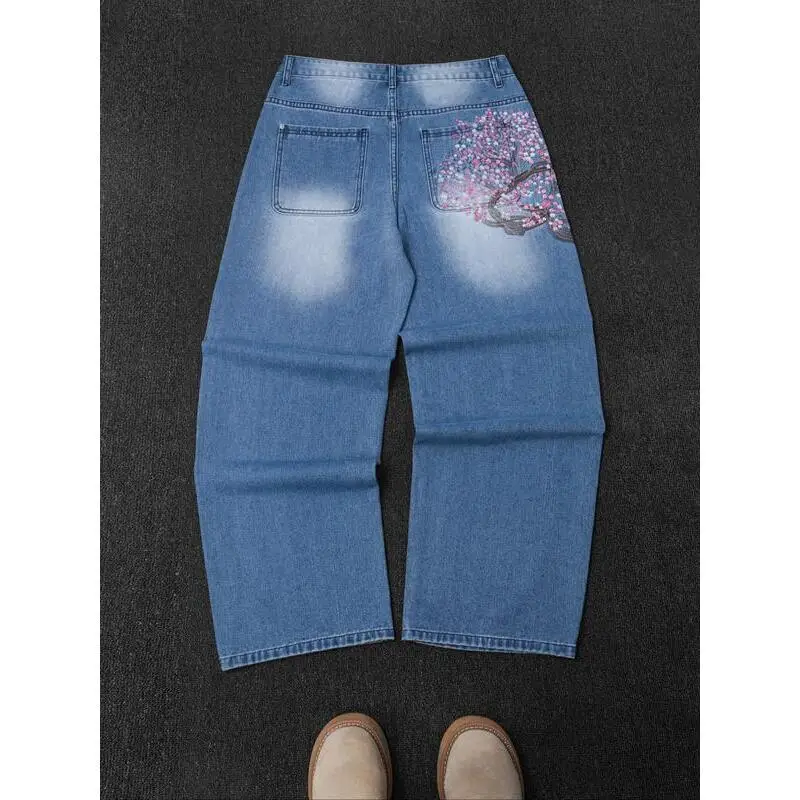 Vintage Y2K Style Loose Wide Leg Jeans for Men Sakura Low Waist Non-Malleable Fabric Neutral Gender Summer 2025 Collection