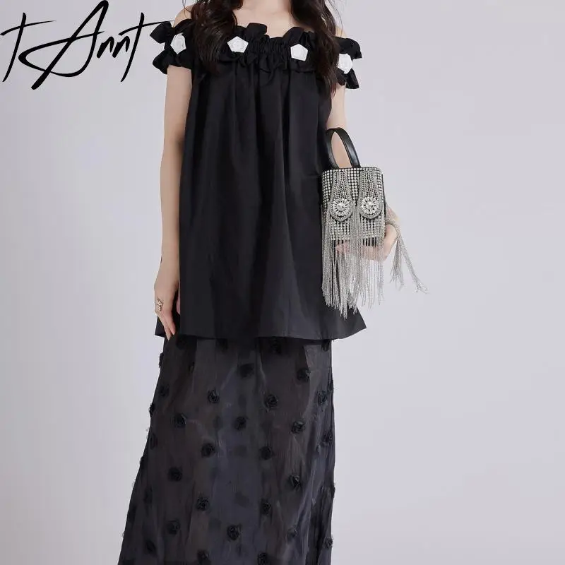 

Tannt Women Dress Flower Patchwork Slash Neck Asymmetry Fashion Shirt Dresses Casual Off-shoulder Summer Long Dresses 2025 New