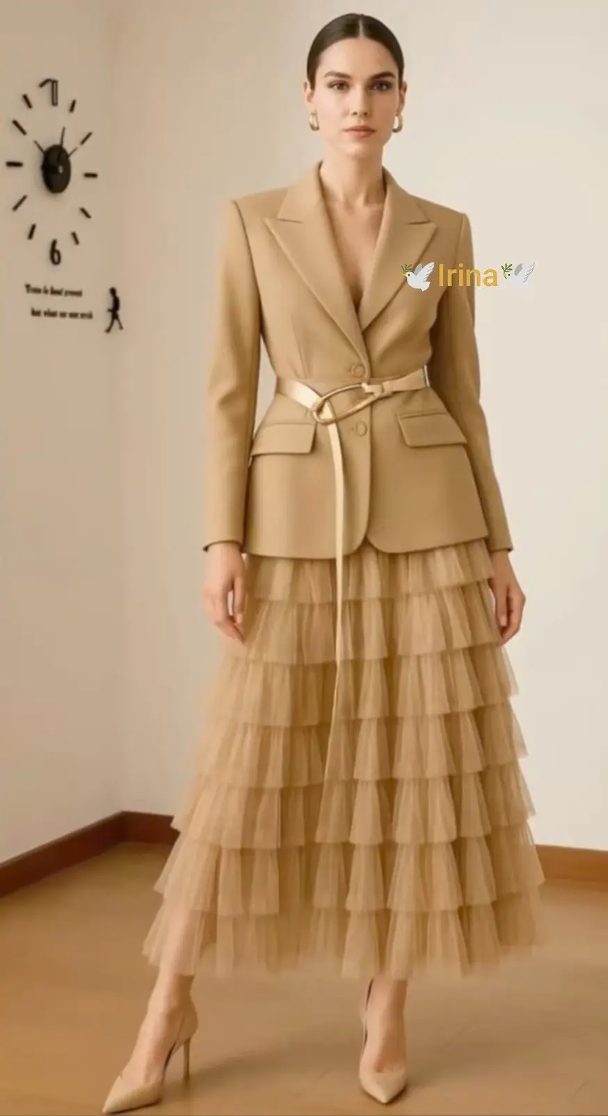 

Formal Khaki Women Suit Skirt Set 2 Pcs Blazer+Long Prom Dress Belted Business Office Lady Jacket Wedding Coat Customized