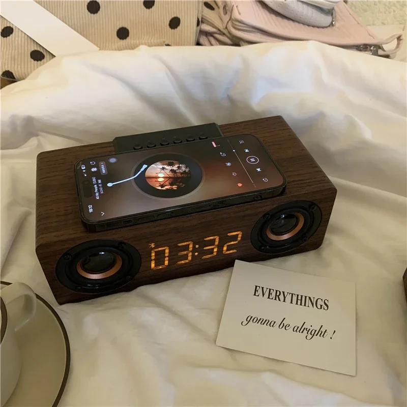 Retro Bluetooth Speaker, Multifunctional Alarm Clock,Wooden Audio with Card Slot, USB Radio, Cozy Home Decor, Portable Music Hub