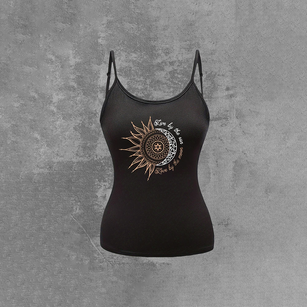 Print T-shirt sling Vest Casual Breathable Micro Elastic Fabric Sleeveless Strap Top Summer for Women