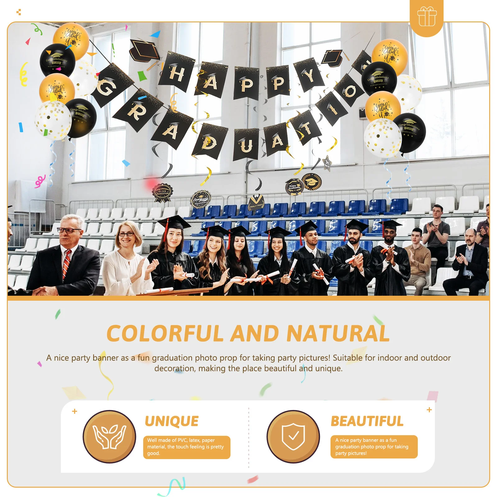 

1 Set Graduation Party Balloons Banner Ribbons Cake Picks Pvc Latex Paper Decorations Bright Festive Atmosphere Indoor Outdoor