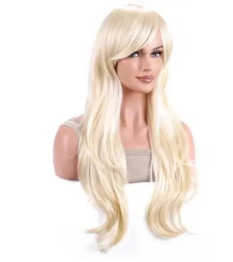 Medium Long Barbie Synthetic Wavy Wigs Blonde Hair Wig with Side Bangs for Ladies and Girls Daily Princess Use Cosplay Party