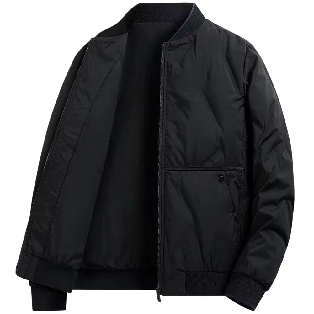 Polyester Baseball Jacket for Men Cotton Padded Solid Color Regular Fit Long Sleeve Lapel Collar Casual Outerwear