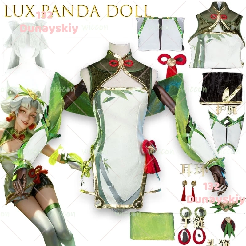 Lux Luxanna Panda Pal Cosplay Kostuum Cheongsam Jurk Haarsnit Pruik voor Vrouwen Halloween Game Party