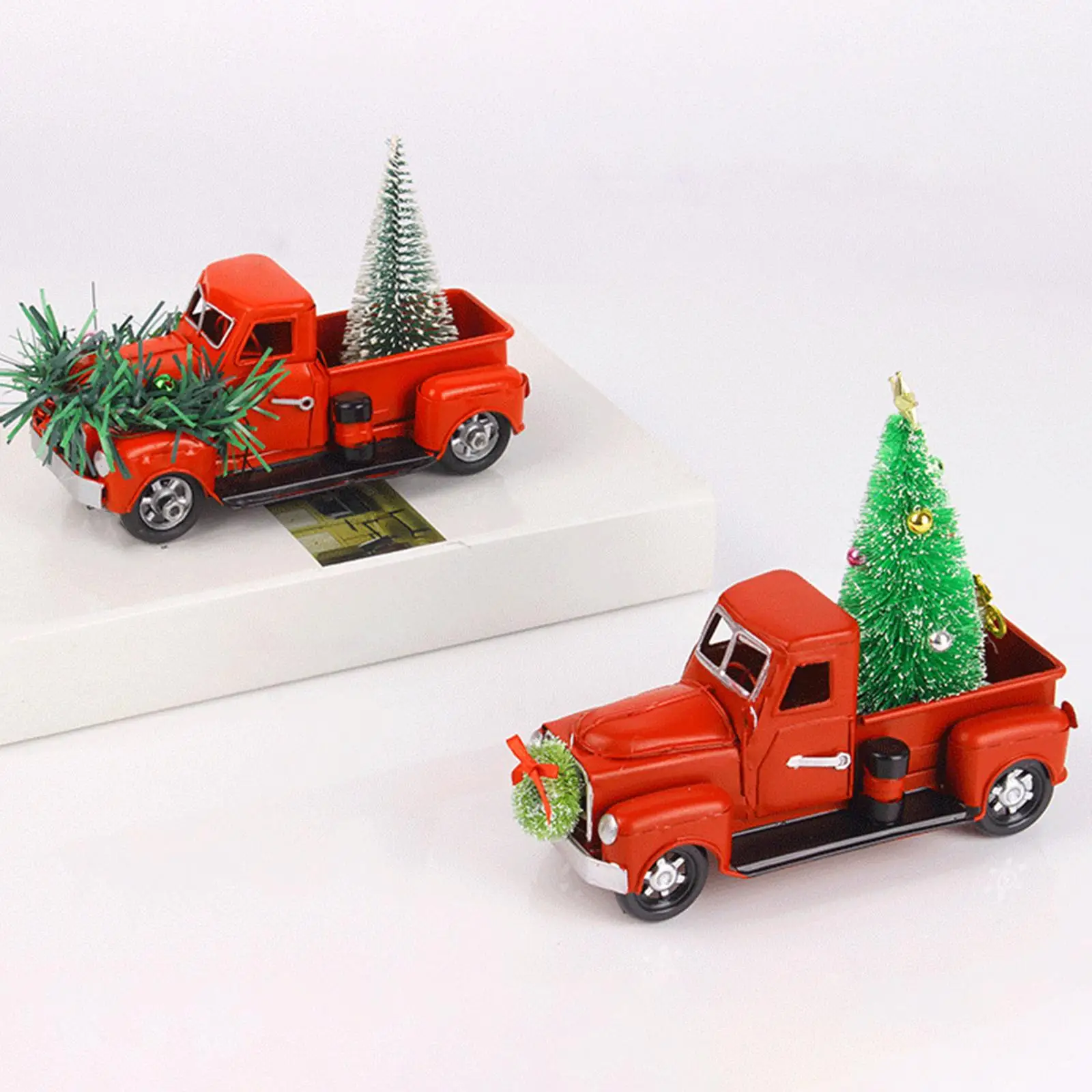 Holidays Red Car Decoration Metal Trucks Car Model for Desk Tabletop Mantels