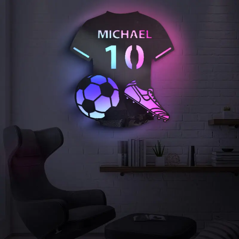 Engraved Soccer Mirror, Custom Night Light Decor