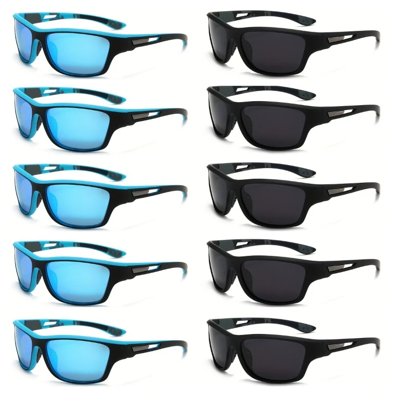 

10 Pairs of Men's Colored Real Film Sports Glasses Durable PC Frame Suitable for Daily Leisure Parties and Driving Use