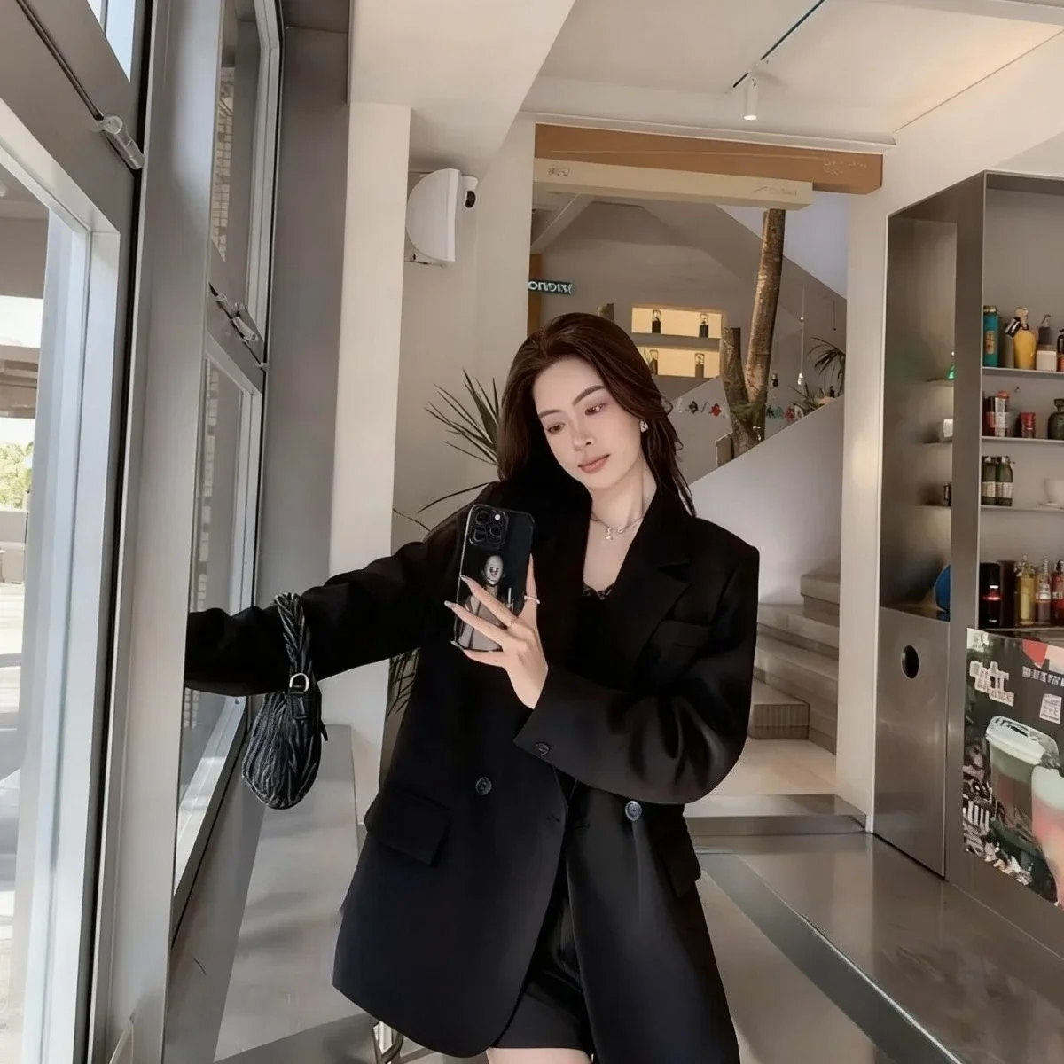 New Arrival Sophisticated Draped Loose Blazer Women Side Vent Chic Top