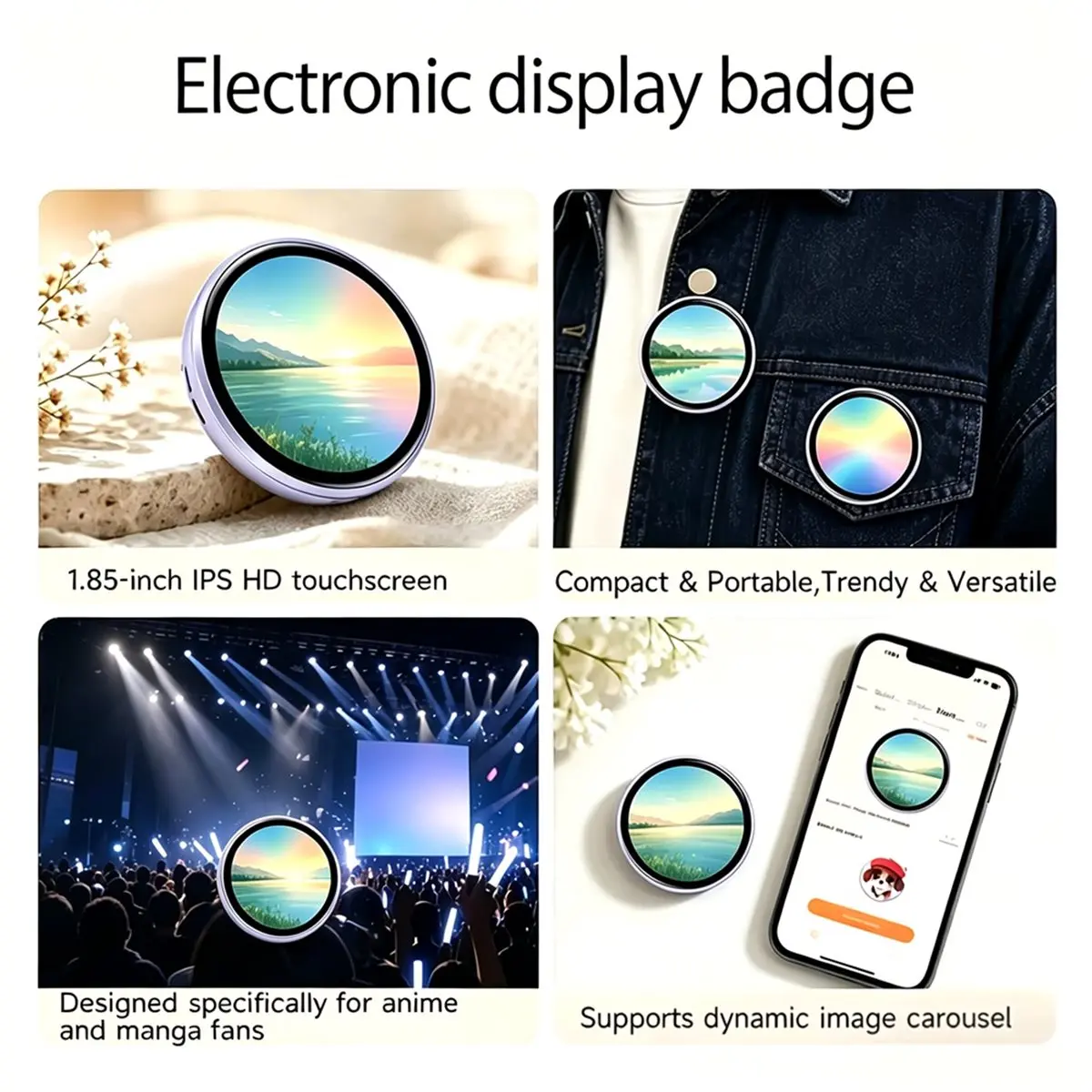 Smart LED Digital Display Badges Pixel Screen Anime Pin for Backpack Photo Video Name Tag Display Electronic Gift