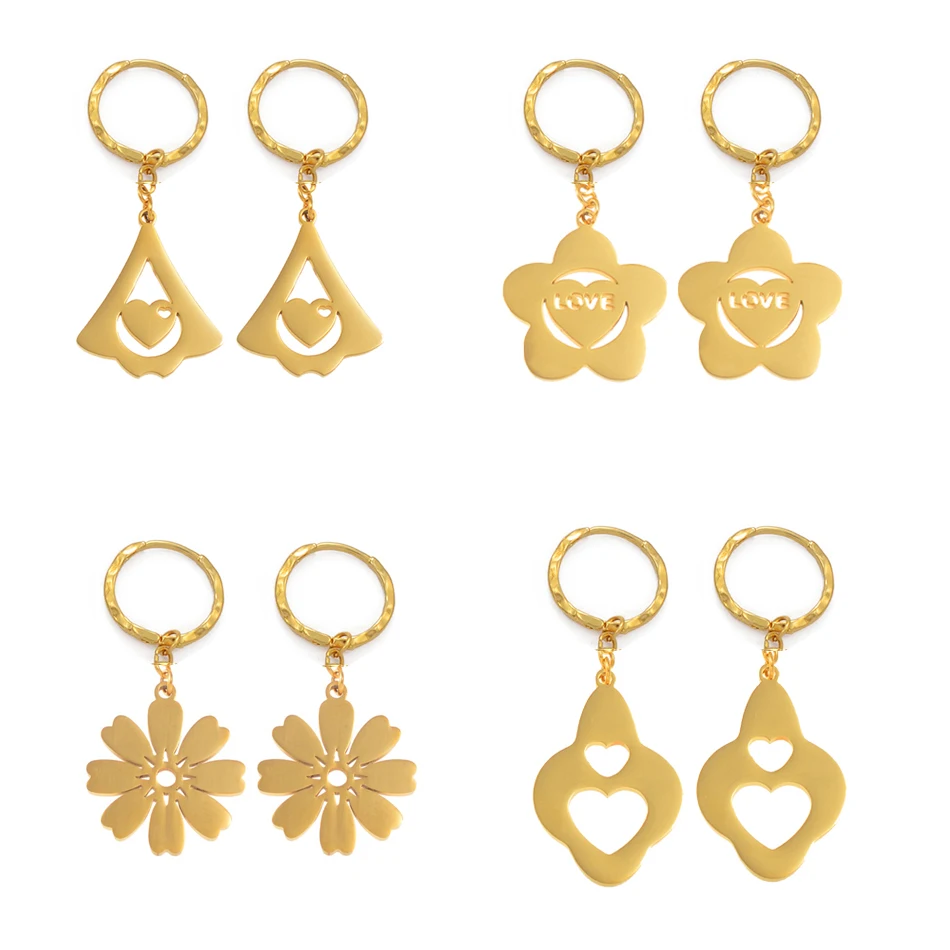 Anniyo (One Pair) Kiribati Earrings for Women Girl Gold Color Stainless Steel Marshall Micronesia Heart Jewelry #068221