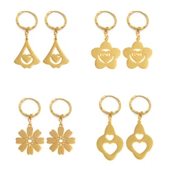 Anniyo (One Pair) Kiribati Earrings for Women Girl Gold Color Stainless Steel Marshall Micronesia Heart Jewelry #068221