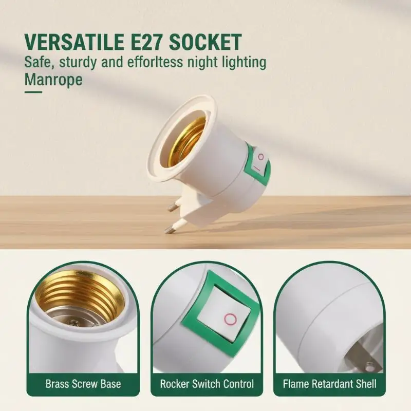 Hoyytu E27 Bulb Socket Adapter Durable EU Plug Plastic Lamp Base Holder for LED Light Balcony Lighting DIY Upgrade