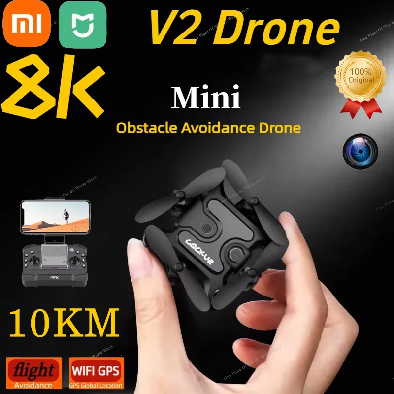 Xiaomi V2 Mini Drone 8K HD Camera FPV RC Drones Profesional RTF Quadopter Foldable Five-sided Obstacle Avoidance Drone WiFi 10KM