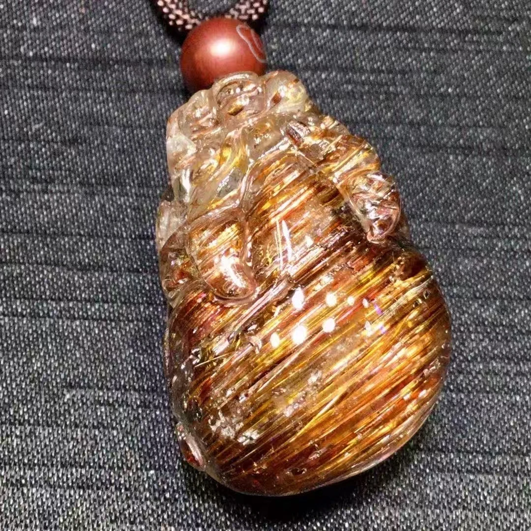 Natural Copper Rutilated Quartz Pi Xiu Pendant Rutilated Quartz Jewelry 32.5*22*17.2mm Bead Men Women Brazil AAAAAAA