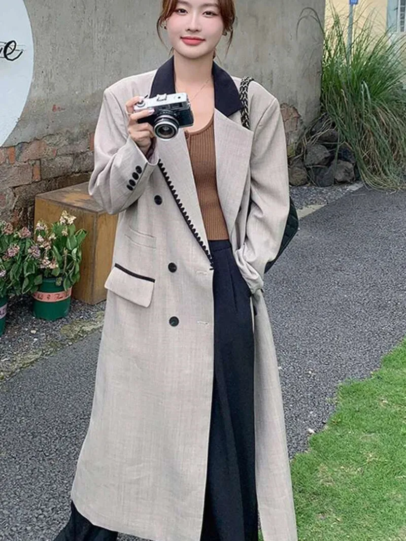 

Long Office Lady Blazer Notched Collar Double Breasted Back Split Design Women Coat Fashion 2026 Autumn New 2GL64