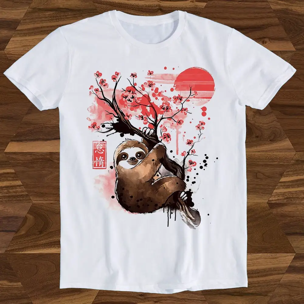 Sloth Red Sun Sakura Japanese Tree Best Seller T Shirt Top T1148