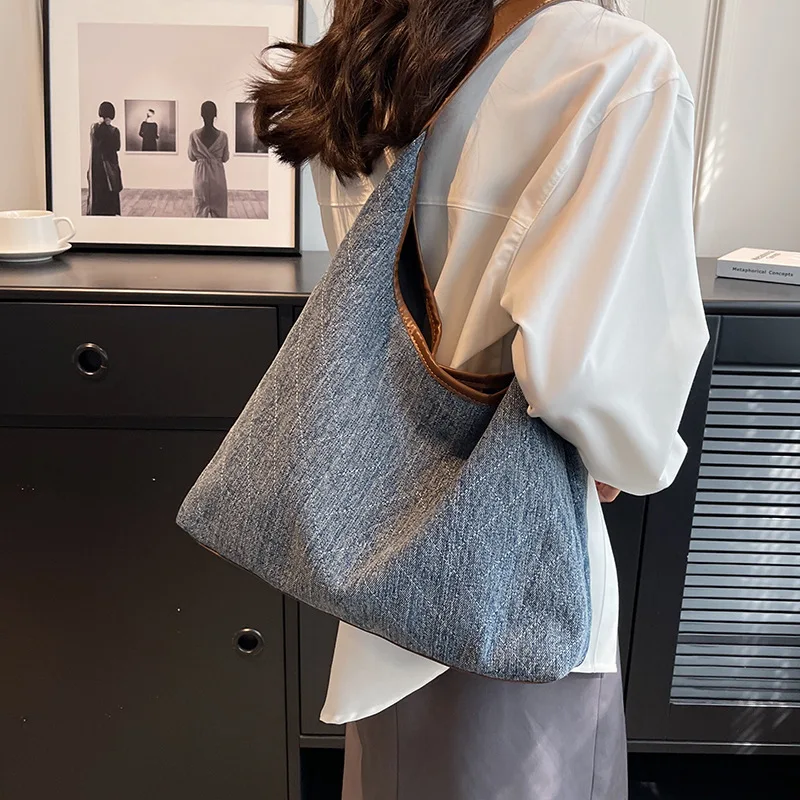 

Denim women's handbag, large-capacity, simple travel shopping bag, multi-purpose single-shoulder tote bag
