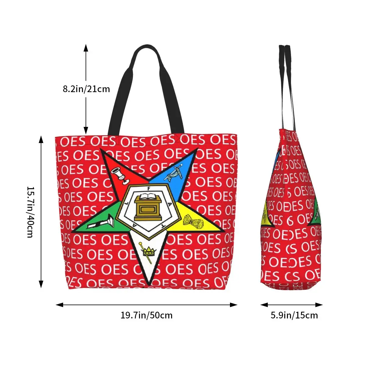 Order Of The Eastern Star Logo OES Shopping Tote Bag Canvas Large Capacity Shoulder Bags Shopper Grocery Handbag for Women