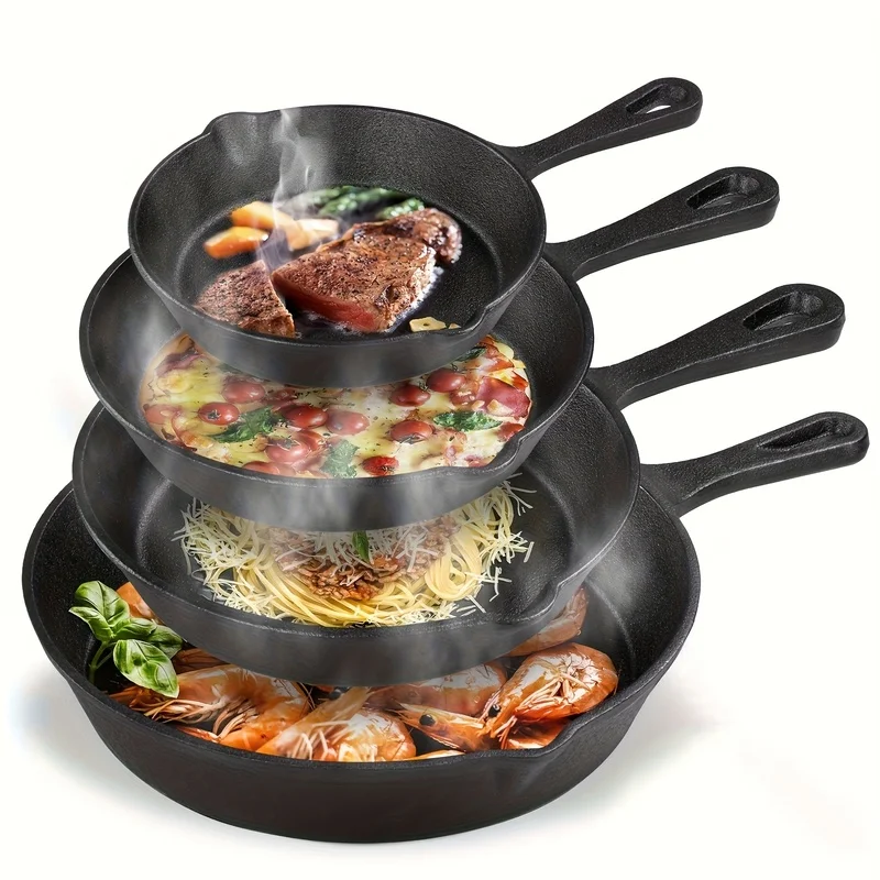 

3/4 Piece Cast Iron Cookware Set - 10inch , 8inch , 6inch Inch Frying Pan - Non-Stick Coating, Excellent Heat Retention,