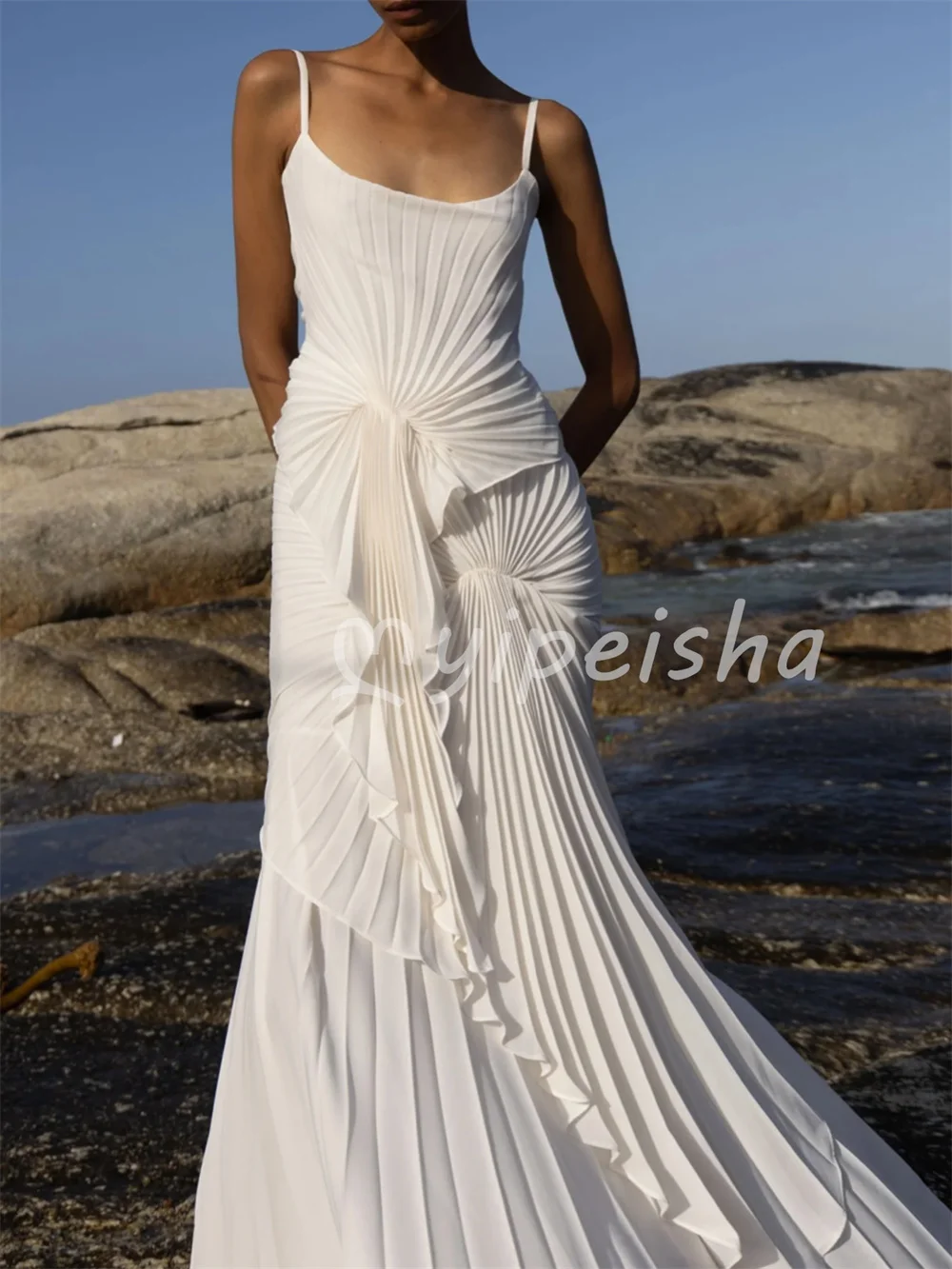 White Fashion Sizes Available Jersey Draped Ruched Mermaid Square Neck Floor-Length Evening Dresses Party Gowns Customized