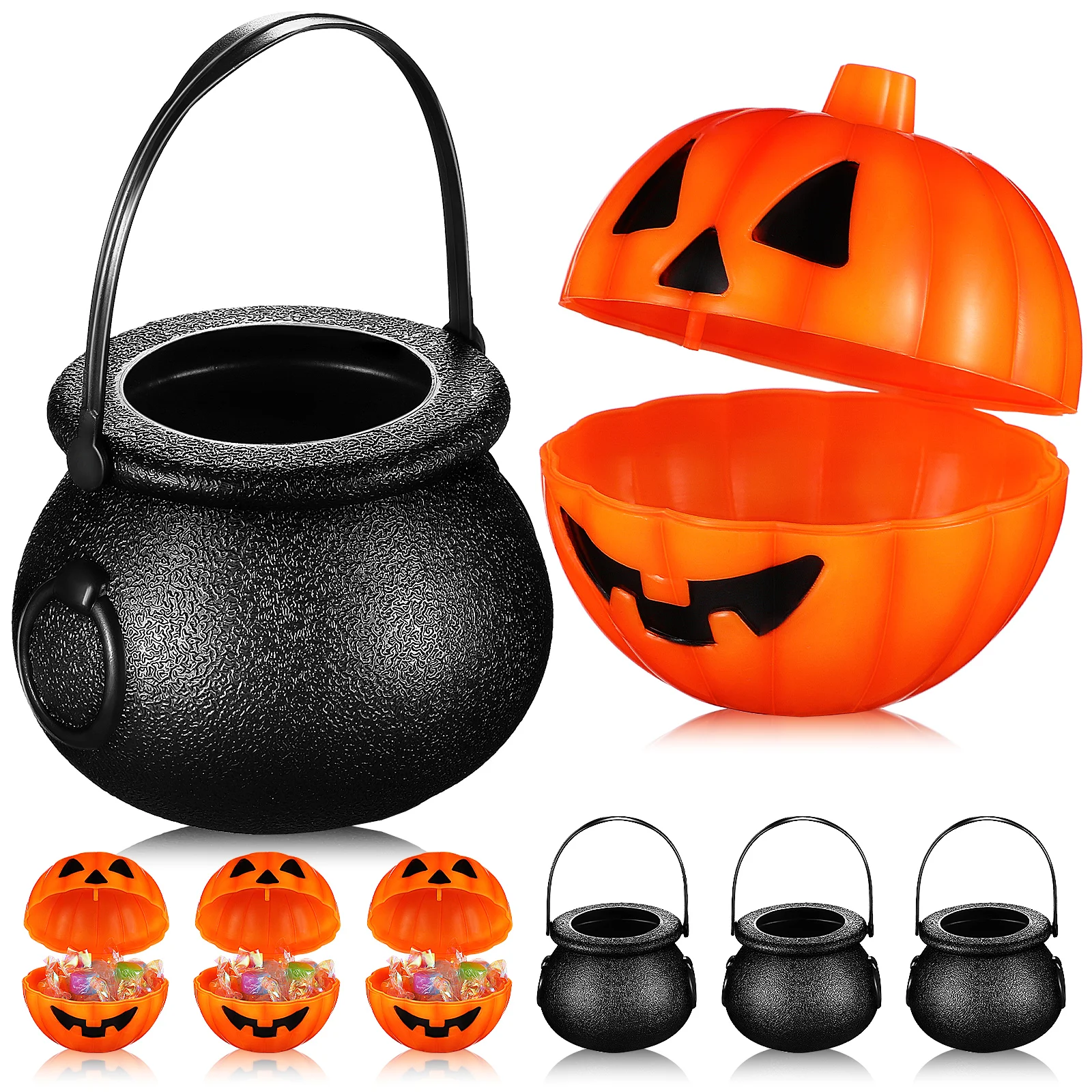 

20Pcs Halloween Candy Buckets Pumpkin Candy Holders Plastic Witch Cauldron Party Decoration Pumpkin Bucket Witch Jars