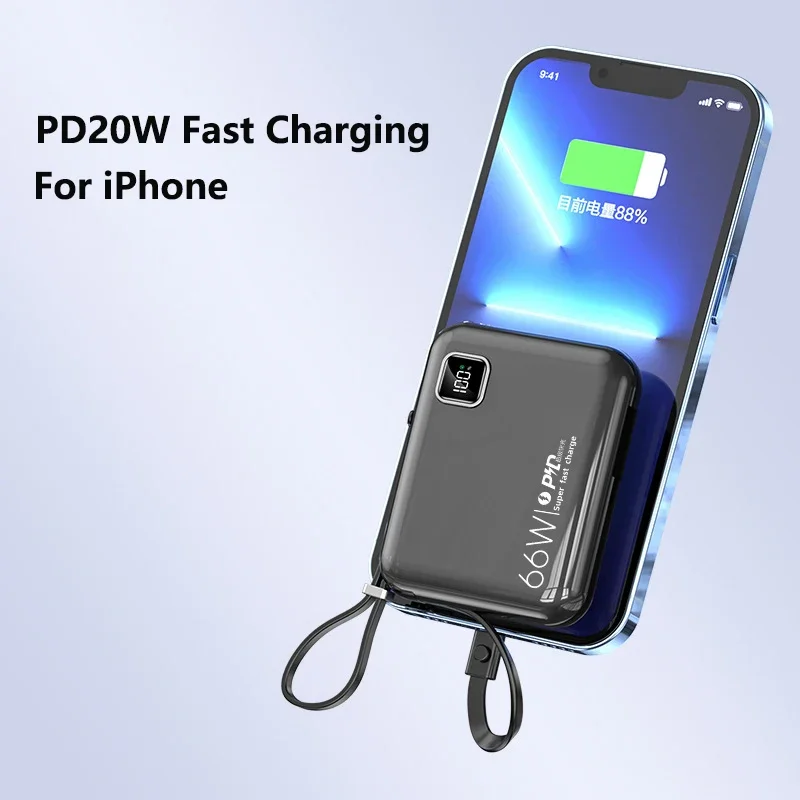 Mini Power Bank with Cable 66W PD Super Fast Charging Powerbank External Battery Pack for iPhone Samsung Huawei Xiaomi Poverbank view 3