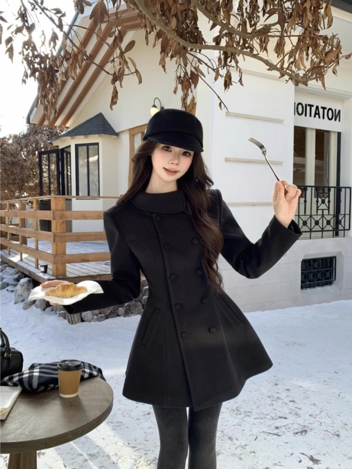 

Корейское шерстяное пальто Slim Fit для женщин, осенне-зимнее, новое, маленький размер, приталенное, средней длины