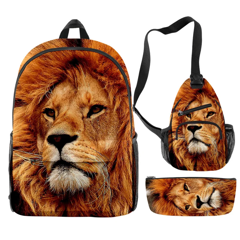 

Trendy Youthful Funny lion 3pcs/Set Backpack 3D Print Bookbag Laptop Daypack Backpacks Chest Bags Pencil Case