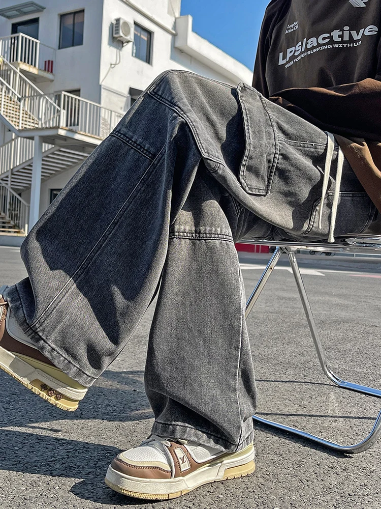 

American High Street Waed Jeans Men's Spring Summer New Straight Loose Wide Leg Casual Trousers Trendy Brand Jeans