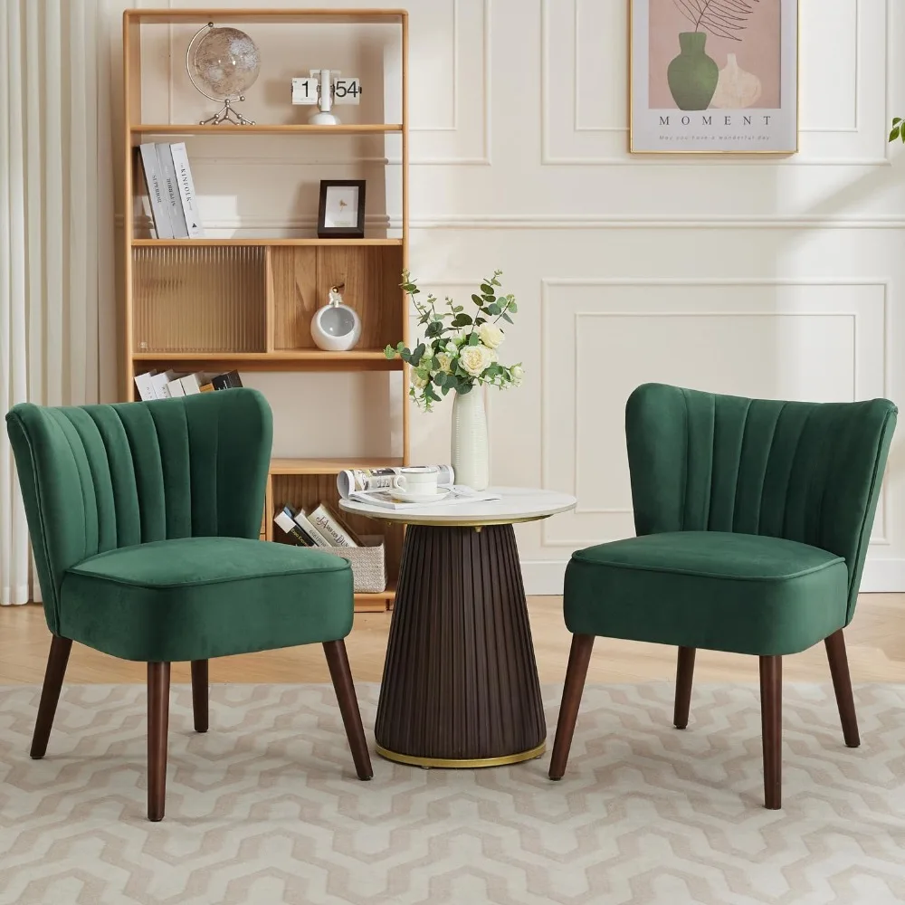 

Velvet Accent Chair Set of 2, Soft Upholstered Living Room Chair with Wooden Legs, Comfy Armless Lounge Chair for Living