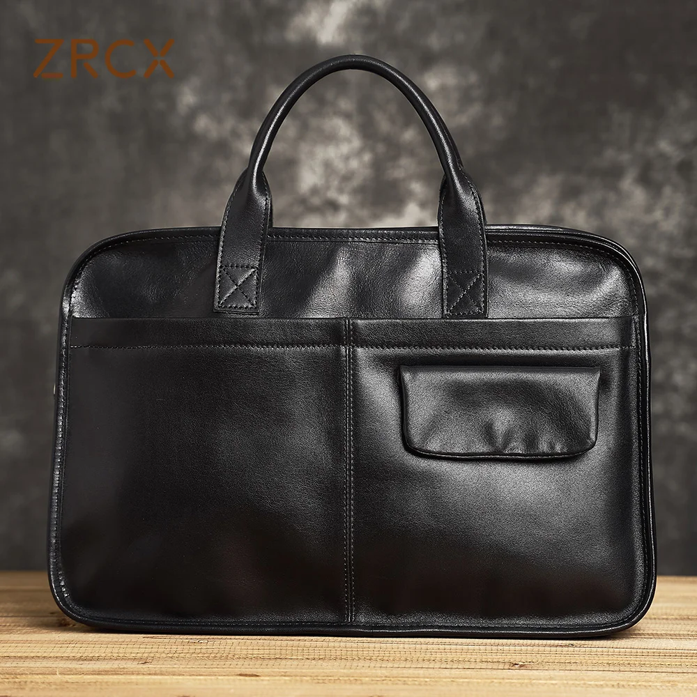 ZRCX Genuine Leather Casual Men\'s Briefcase Trend Fashion Handbag Man Large Capacity Crossbody Bag For 15.6 Inch Laptop Bags