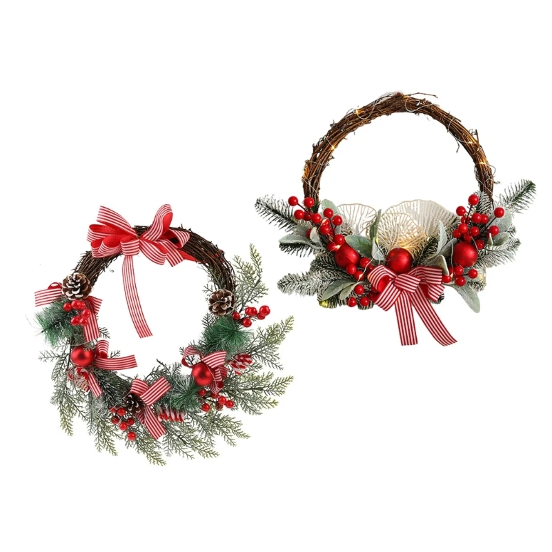 זר עץ חגיגי עם אצטרובל חג המולד וקשתות שזירת גפן להזמנת בית