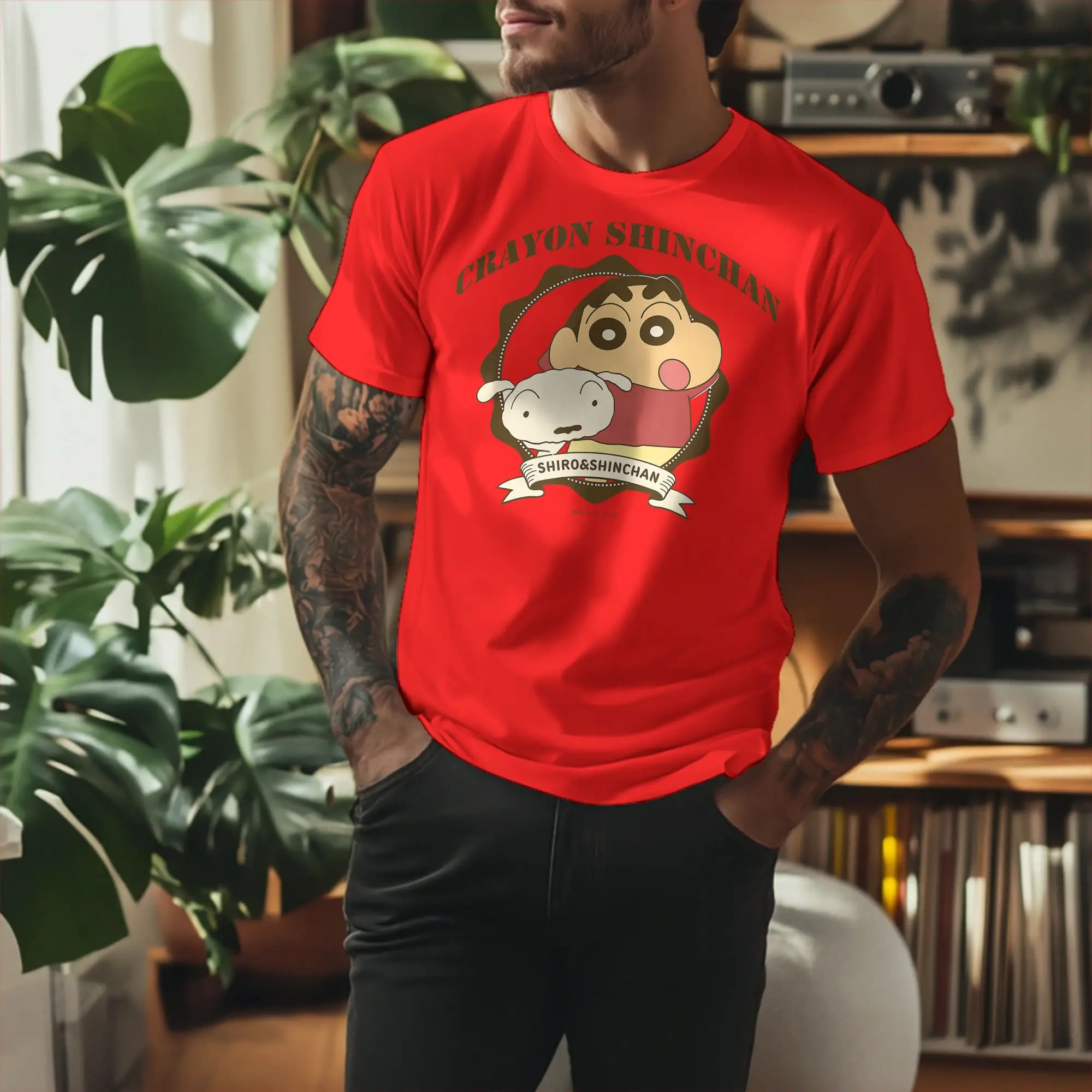 Funny Crayon Shin chan College Logo style Tshirt Unisex O-neck Short Sleeve Clothing  Cotton Summer TopsTops