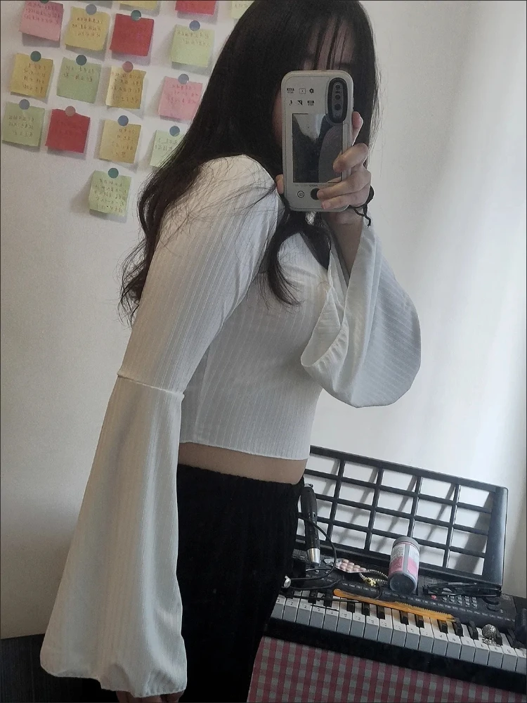 Long Sleeve Pullovers Women Cropped Tops Solid Slim Leisure Spring Summer New Tender Soft All-match Simple Seductive Aesthetic