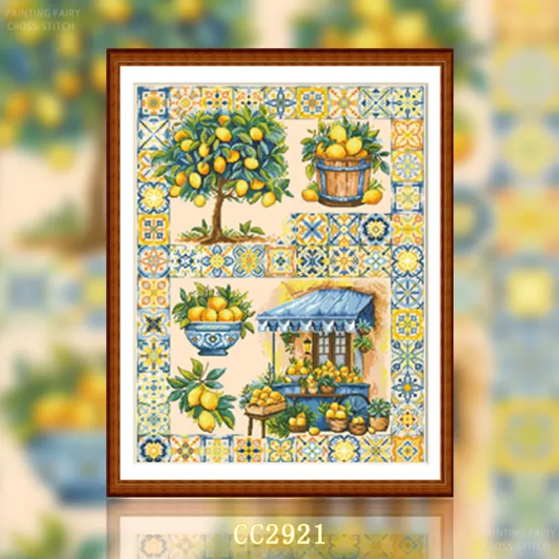 [CC2921 - The World of Lemons] DIY Stamped Cross Stitch Kit 14CT 16CT, Embroidery Craft, Needlework Supplies