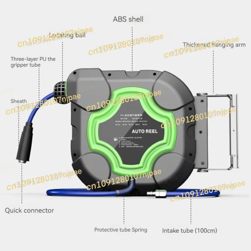 Tubo flessibile telescopico automatico per tamburo d'aria Doppio albero 10/15/20M Tubo flessibile con clip in filato PU Riparazione pneumatica, strumenti