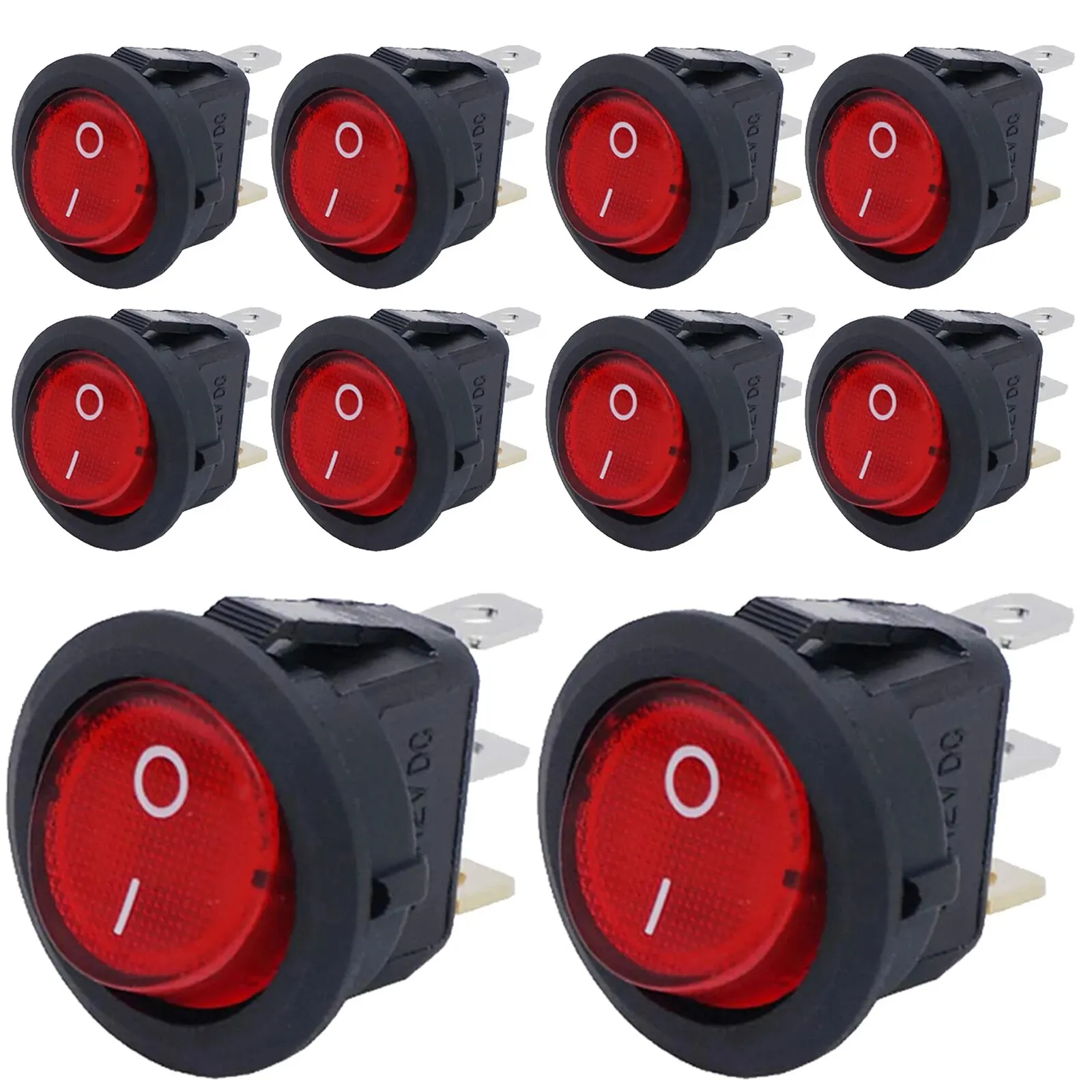 8pcs KCD1 On/Off 3-Pin 2-Position Snap 20A 12V Red LED Round Boat Rocker Switch with LED For Househeld DIY Replacement image 3