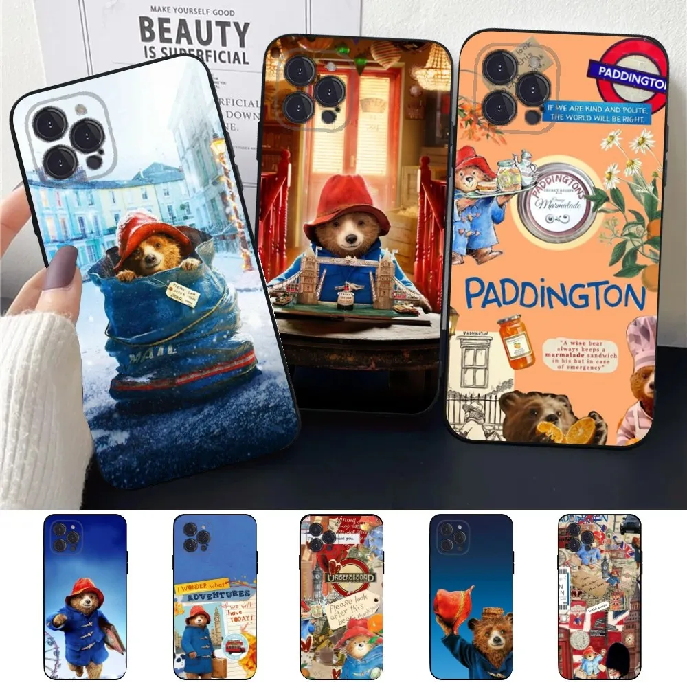 Cute P-Paddington Bear  Phone Case For Apple iPhone 15,14,13,12,11,XS,XR,X,8,7,Pro,Max,Plus,mini Silicone Black Cover