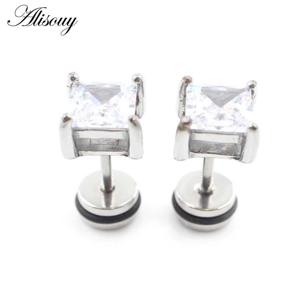 Alisouy 2PCS Stainless Steel Triangle Heart Square Oval Zircon Wing Men Ear Stud Earring Tragus Cartilage Helix Piercing Jewelry