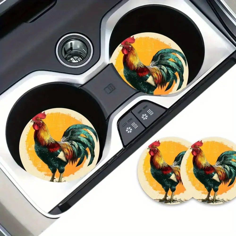 Rooster & Sunset EVA Car Coasters Stylish Cup Holder Decor Christmas Wedding Valentine Gift