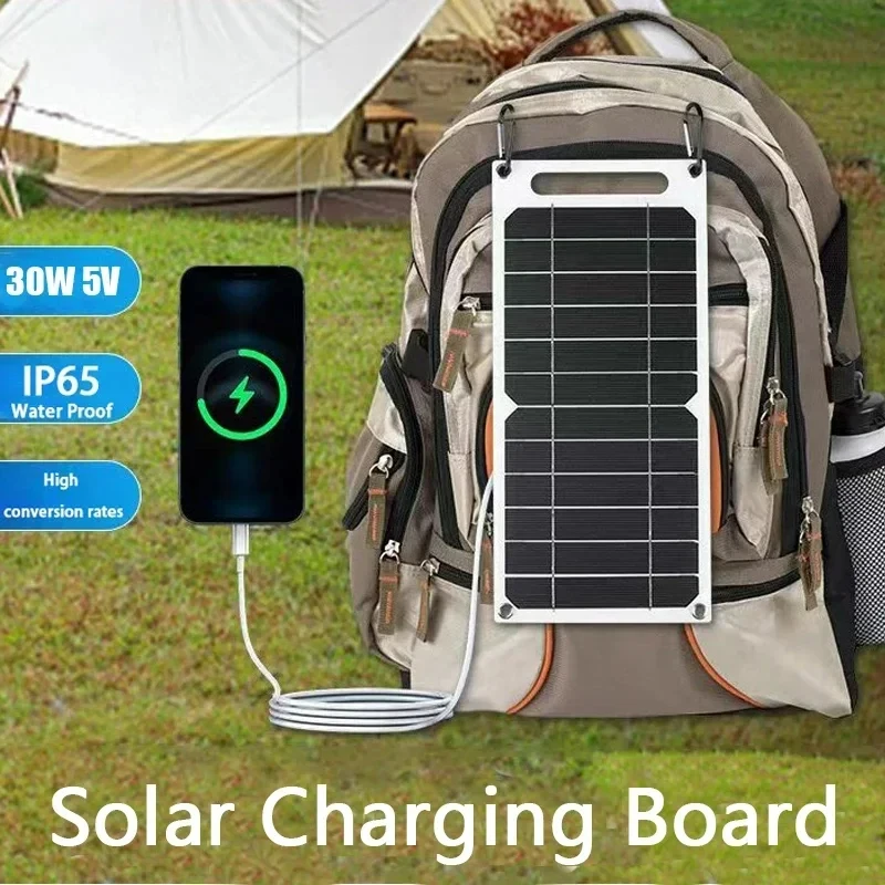 Solar Panel 30W With USB Waterproof Outdoor Hiking And Camping Portable Battery Mobile Phone Charging Bank Charging Panel 6.8V