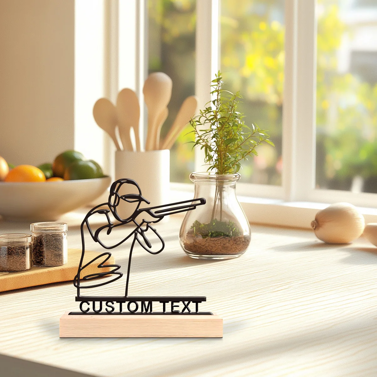 1pc Personalized Iron Desktop Ornament Customizable Name Equipped with Wooden Base Modern Rural Home Desktop Decorations