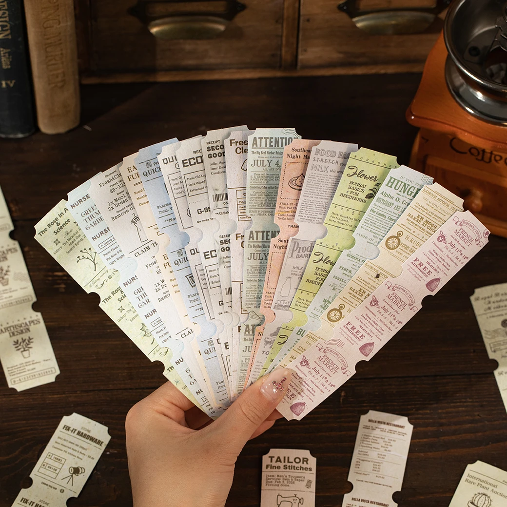 40Pcs Vintage Receipt Themed Paper - Writable Junk Journal Ephemera for Scrapbooking