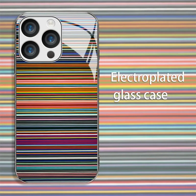 Image of Buntes Streifenmuster Galvanisch Versilberte Handyhülle für Samsung Galaxy S26 S25 S24 S23 Ultra Plus FE Gehärtetes Glas Cover