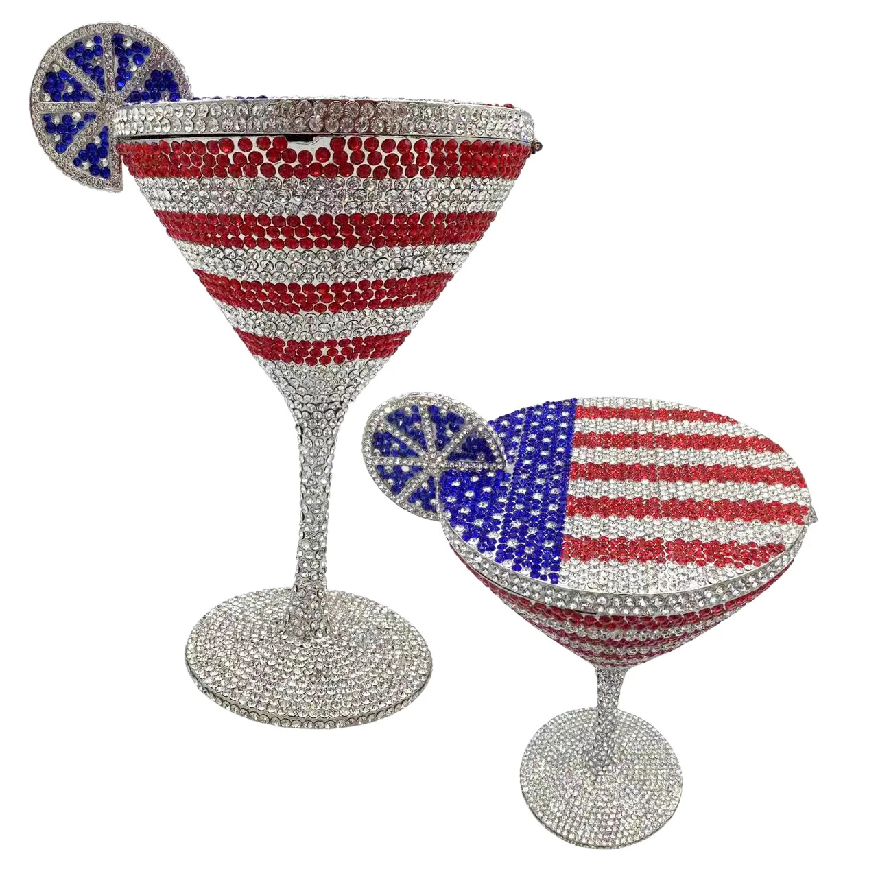 American Flag Martini Crystal Evening Bag Clutch Luxury Diamond Wedding Party Purse Rhinestone Handbags Prom Clutches Bags