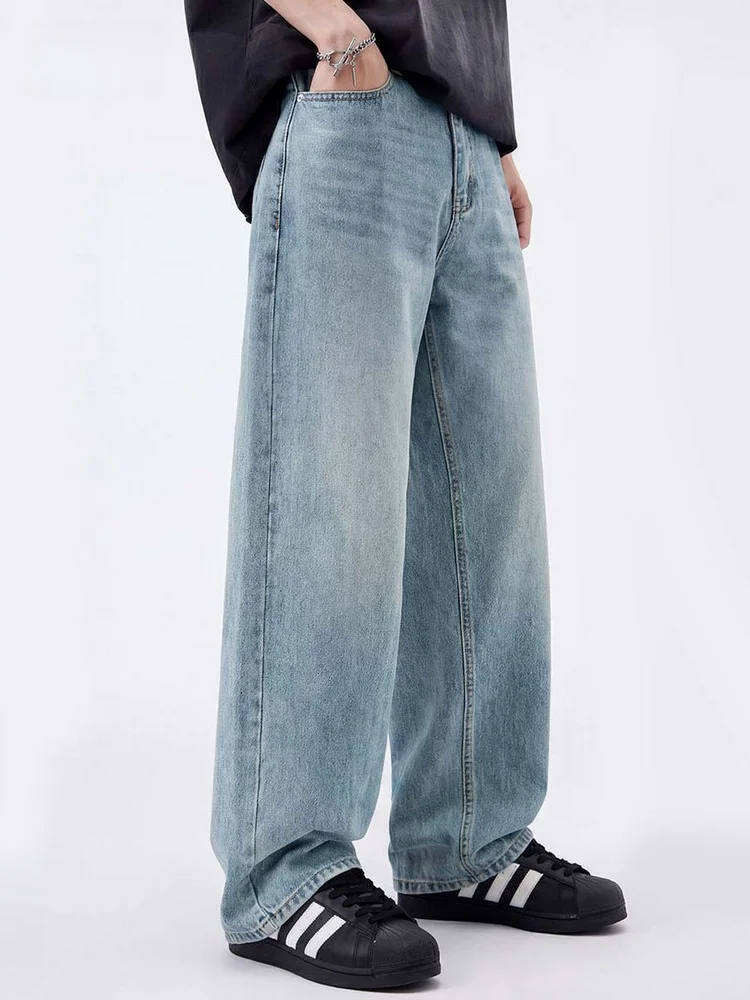 

Spring 2026 Men's Long Straight Leg Wide Leg Jeans Washed Denim Versatile Fashionable Youthful Style mid Waist Zipper Fly