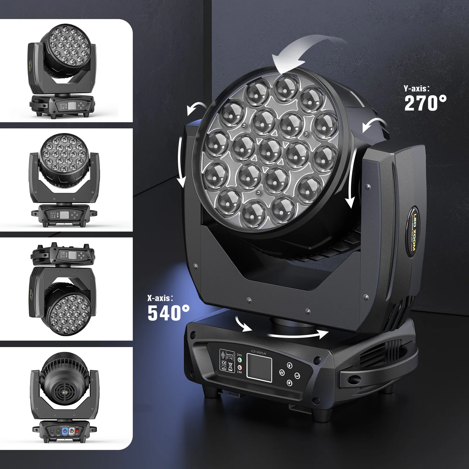 19*15W RGBW LED Moving Head Fascio di luce Luce di messa a fuoco Controllo DMX Proiettore di illuminazione per effetti scenici per DJ Disco Bar Teatro