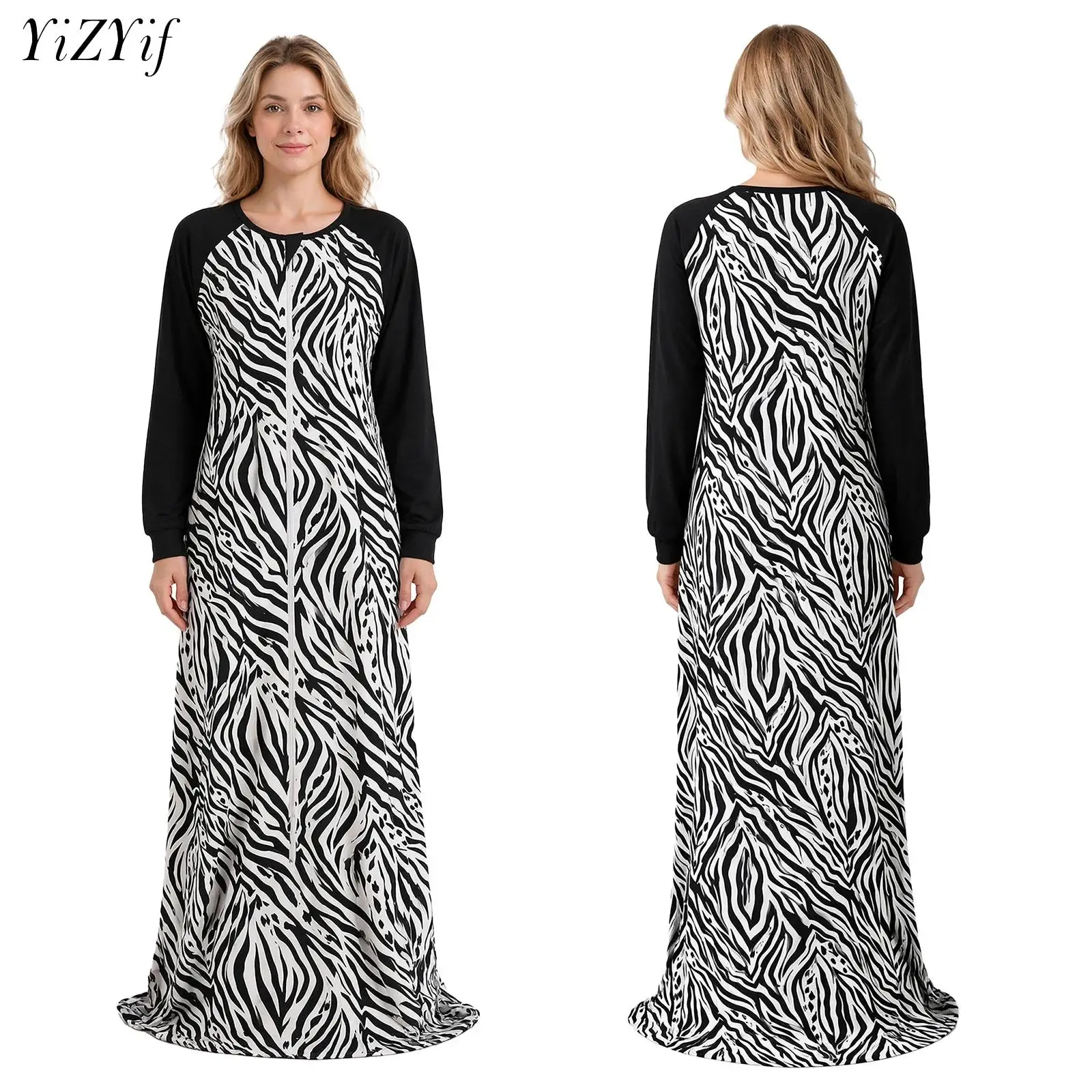 Women Printed Long Sleeve Sleep Sack Zipper Closure Comfy Lightweight Sleeping Bag Robes Hotel Home Office Noon Break Daily Wear