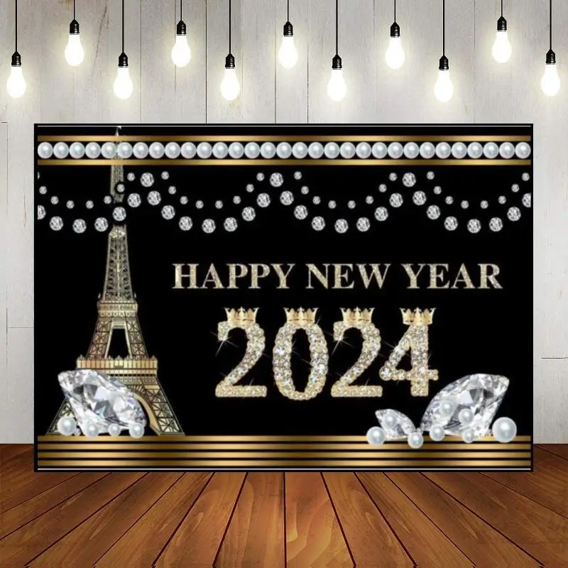 

Happy New Year 2024 Baby Shower 12 O 'Clock Countdown Background Custom Birthday Backdrop Royal Blue Photography Backdrops Photo